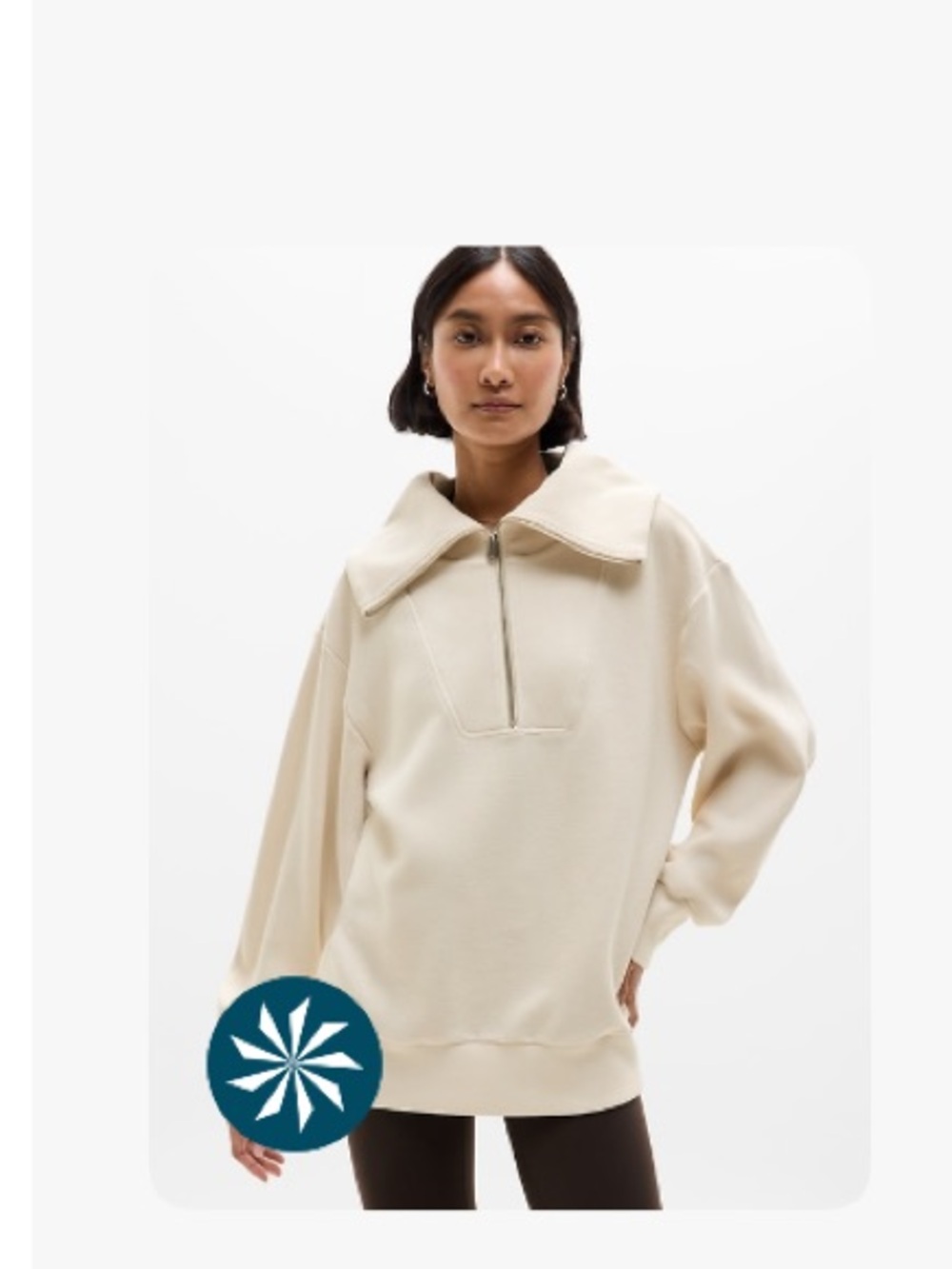 Athleta Cream Half-Zip Funnel Collar Pullover